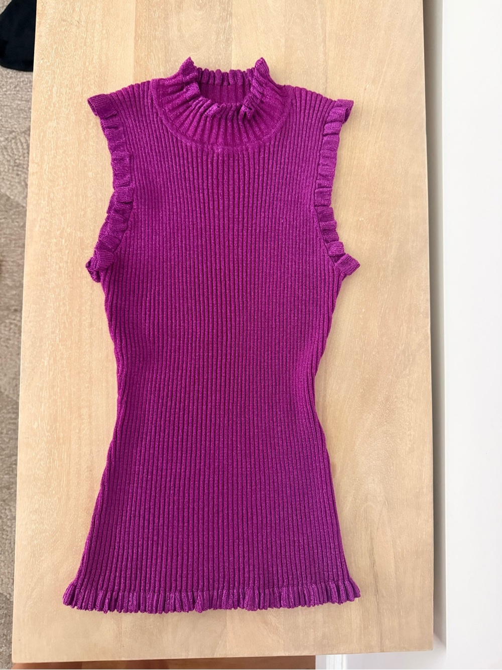 Milly Sleeveless Ruffled Mock Neck Knit Tank - Fuchsia